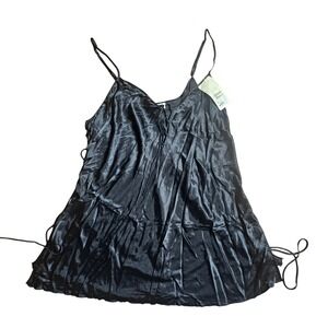 Intimate Attitudes Satin Lace Up Chemise Nightgown Plus Size 6X Black X3020 NWT